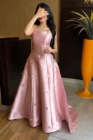 فستان وردي فخم بتطريز ناعم - فساتين سهره راقية