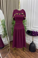 فستان العيد خمري أنيق بخامة باربي مع كاب - فساتين