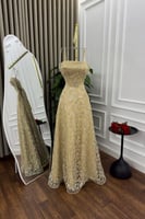 فستان سهرة ذهبي مطرز يدوي - فساتين ملكه