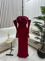فستان طويل ناعم لون أحمر غامق
