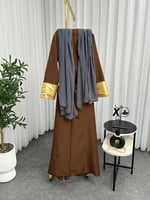 جلابية فخامة بتطريز ذهبي وأكمام شيفون للسهرات الرا...