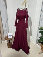 فستان عنابي فخم قماش باربي ناعم - فساتين ناعمة للم...