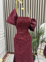 فستان سهرة فخم خامة ميكادو مع ذيل طويل - فساتين فخ...