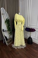 فستان سهره أصفر باربي كلوش كلفة تطريز