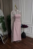 فستان سهرة فخم تول مطرز مع بطانة لكرا ستريتش