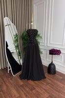 فستان سهرة أسود قطعتين تنورة كلوش شيفون