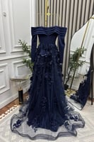 فستان سهره كحلي طويل خامة باربي