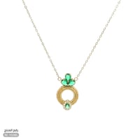قلادة ذهب عيار 18 تصميم دائري وفصوص خضراء فخمة (NC...