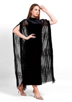 جلابيه مخمل ترتر بشال من التل لون اسود