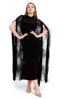 جلابيه مخمل ترتر بشال من التل لون اسود