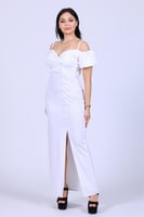 فستان ناعم طويل اكمام بف