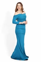 فستان ناعم طويل كريب بأكمام أوف شولدر