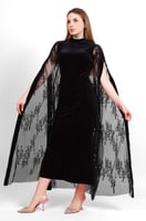 جلابيه مخمل ترتر بشال من التل لون اسود