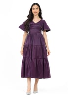 فستان ميدي سادة بأكمام مميزة