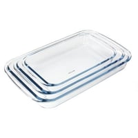 طقم 3 صواني فرن زجاجية مستطيلة سميكة