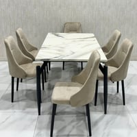 طقم طاولة طعام رخام 4و6و8 كراسي بيج