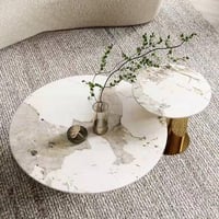 طقم 2 طاولة حجر بورسلان قواعد استيل ذهبي