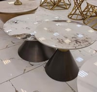 طقم 2 طاولة حجر بورسلان قواعد استيل أسود