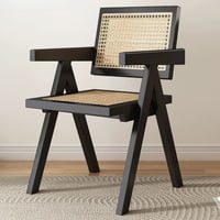 كرسي خشب راتان أسود