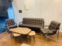 طقم كنب مكتبي جلد لون بني غامق