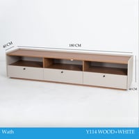 طاولة تلفزيون 160و180 سم لون خشبي وأبيض