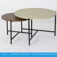 طقم طاولات خشبي غامق وبيج