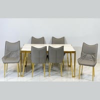 طقم طاولة استيل رخام 6 - 4 كراسي جلد