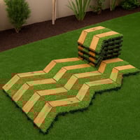 أرضية عشب وخشب 12 قطعة عدة أشكال