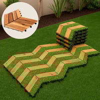 أرضية عشب وخشب 12 قطعة عدة أشكال