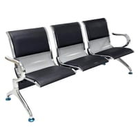 كرسي انتظار استيل ثلاثي جلد أسود