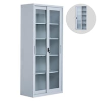 دولاب مكتب حديد وقزاز رمادي