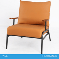 كرسي جلد فخم اورنج تكاية خشب