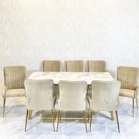 طاولة طعام رخام 6و8 كراسي بأرجل لون ذهبي