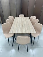 طقم طاولة طعام مودرن 8 كراسي لون خشبي فاتح