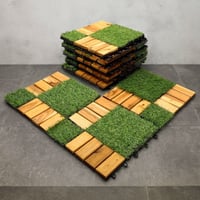أرضية عشب وخشب 12 قطعة عدة أشكال