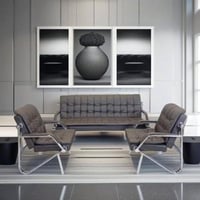 طقم كنب مكتبي جلد لون بني غامق