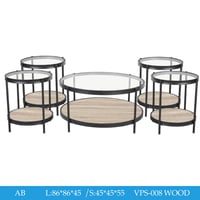 طقم طاولات خدمة خشب وزجاج عدة ألوان