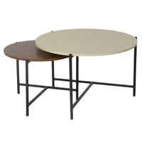 طقم طاولات خشبي غامق وبيج