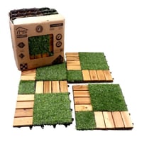 أرضية عشب وخشب 12 قطعة عدة أشكال