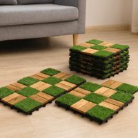 أرضية عشب وخشب 12 قطعة عدة أشكال