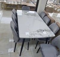 طقم طاولة بورسلان و 4 و 6 و 8 كراسي رمادي