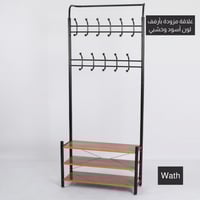 علاقة ملابس مزودة بأرفف لون أسود خشبي