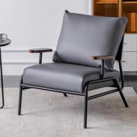 كرسي جلد فخم رمادي تكاية خشب