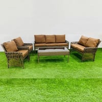 طقم جلسة خيزران سبع اشخاص لون بني