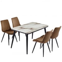 طقم طاولة طعام رخام واربع كراسي بني