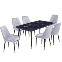 طقم طاولة رخام وست كراسي لون اسود