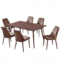 طاولة خشب وست كراسي لون بني