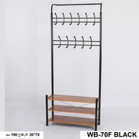 علاقة ملابس مزودة بأرفف لون أسود خشبي