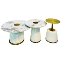 طقم طاولات حجر بورسلان أبيض