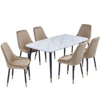 طقم طاولة رخام وست كراسي لون بيج